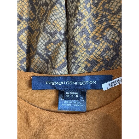 French Connection Women's Orange Brown Snakeskin Wrap Blouse Long Sleeve Chiffon - Picture 9 of 16